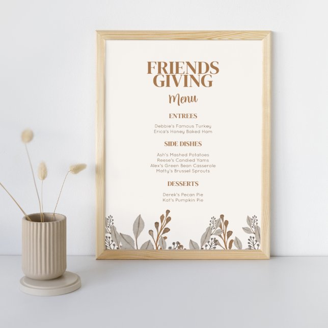 Fall Blommigt Boho Friendsgiving Menu Poster (Skapare uppladdad)