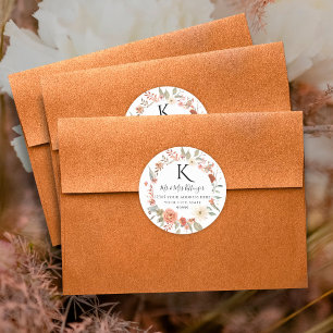 Fall Blommigt BOHO Höst löv Monogram Adress C Runt Klistermärke