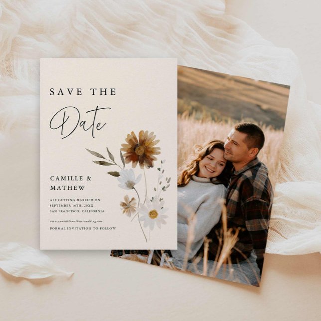 Fall Blommigt Boho Photo Save Date Card Inbjudningar (Fall Floral Photo Save the Date Invite)