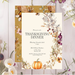 Fall Blommigt Boho Pumpkin Thanksgiving Dinner Inbjudningar
