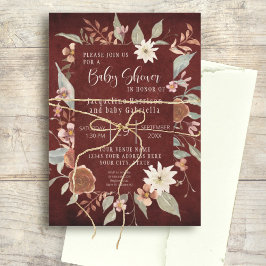 Fall Blommigt BOHO Script Girl Baby Shower Burgund Inbjudningar