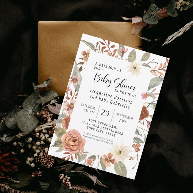 Fall Blommigt BOHO Terracotta Girl Baby Shower Inbjudningar (Skapare uppladdad)