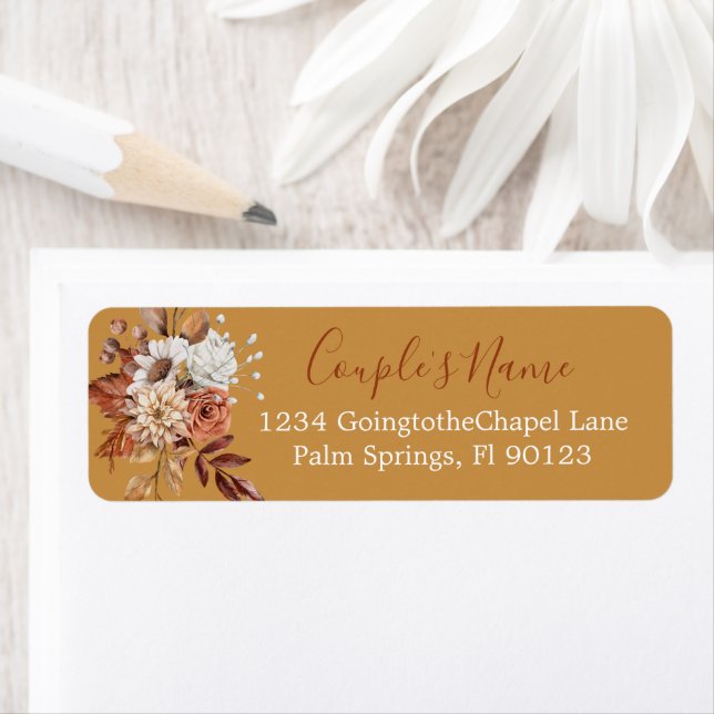 Fall Blommigt Bouquet på Guld-etiketten Returadress Etikett (Insitu)