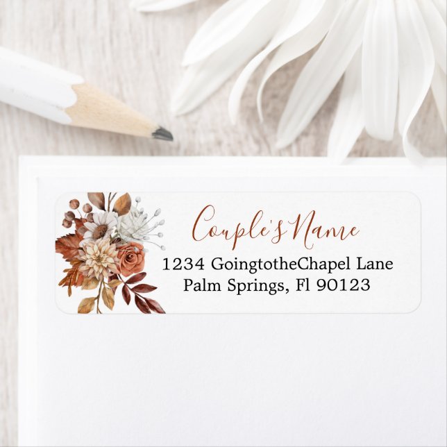 Fall Blommigt Bouquet på Returadress Etikett (Insitu)