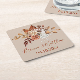 Fall Blommigt Bouquet Taupe Square Papper Underläg Underlägg Papper Kvadrat