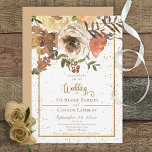 Fall Blommigt Bouquet w/Guld bröllopsinbjudan Inbjudningar<br><div class="desc">Fall är en vacker tid för ett bröllop, och färg på inbjudan visar det. Mjuka jordtoner av rost, brun, brun och grädda med jordad grönt plöjs ned med ett faux guld glitter gräns. Den här inbjudan, som ingår i Blommigten Bouquet bröllopssviten med kort som skapats av blott Farmhouse Press, är...</div>