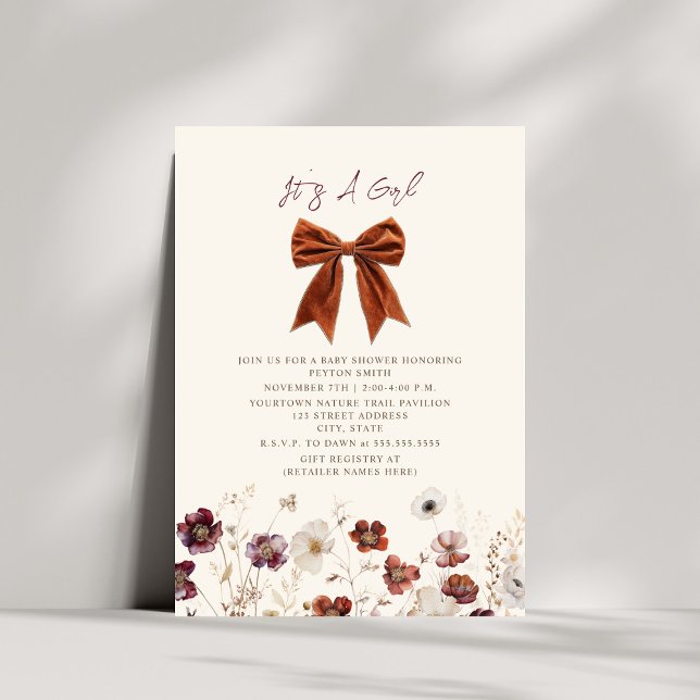 Fall Blommigt Bow Girl Baby Shower Inbjudningar (Skapare uppladdad)