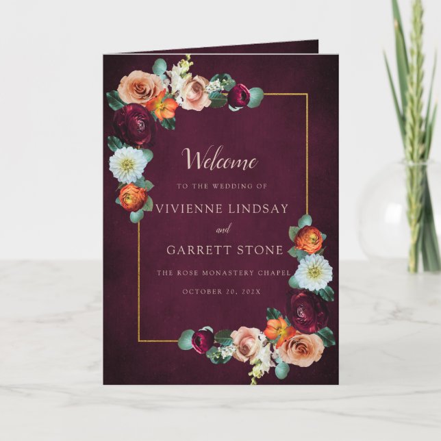 Fall Blommigt Bröllop Booklet Program (Framsida)