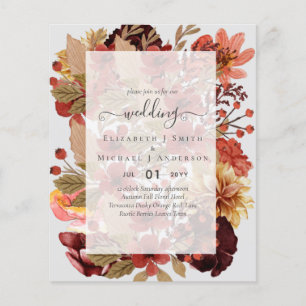 Fall Blommigt Bröllop - Burgundy Orange BUDGET Flygblad