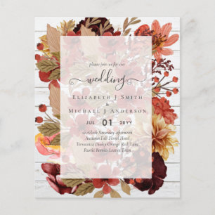 Fall Blommigt Bröllop - Burgundy Orange BUDGET Flygblad