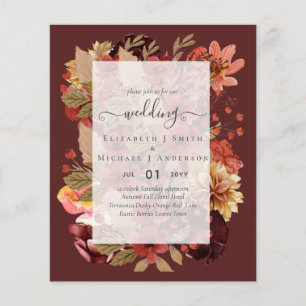 Fall Blommigt Bröllop - Burgundy Orange BUDGET Flygblad
