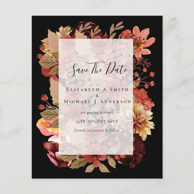Fall Blommigt Bröllop - Burgundy Orange BUDGET Flygblad (Framsidan)