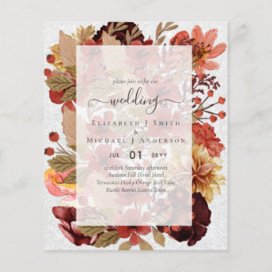 Fall Blommigt Bröllop - Burgundy Orange BUDGET Flygblad