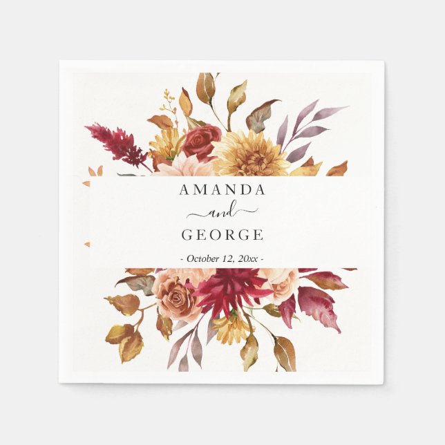 Fall blommigt Bröllop cocktails Pappersservett (Framsidan)