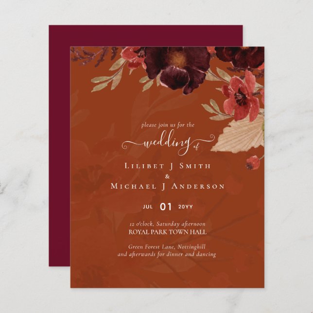 Fall Blommigt Bröllop Suite Terracotta Burgundy Re (Fram/baksida)