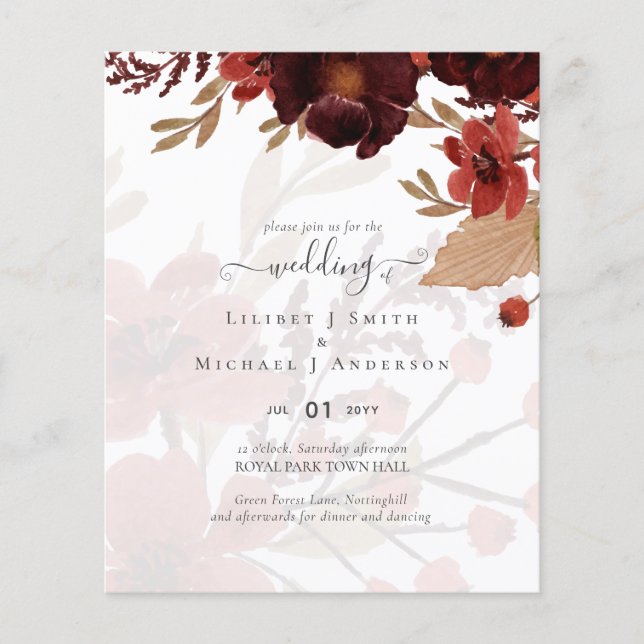 Fall Blommigt Bröllop Suite Terracotta Burgundy Re Flygblad (Framsidan)