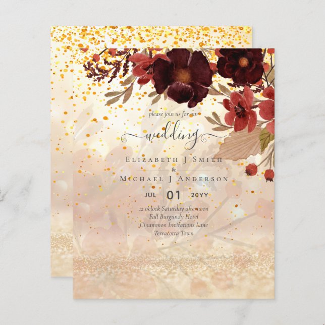 Fall Blommigt Bröllop Terracotta Burgundy Red (Fram/baksida)
