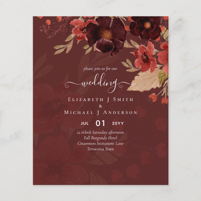 Fall Blommigt Bröllop Terracotta Burgundy Red Flygblad (Framsidan)