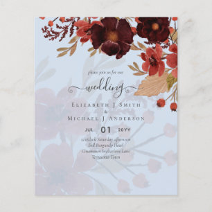 Fall Blommigt Bröllop Terracotta Burgundy Red Flygblad