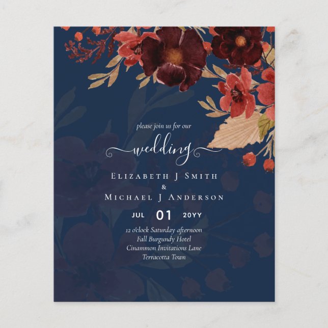 Fall Blommigt Bröllop Terracotta Burgundy Red Flygblad (Framsidan)