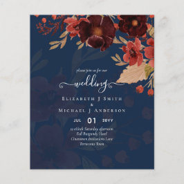 Fall Blommigt Bröllop Terracotta Burgundy Red Flygblad