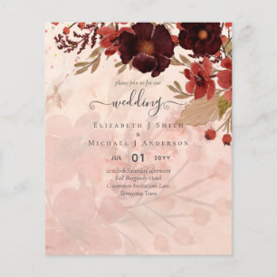 Fall Blommigt Bröllop Terracotta Burgundy Red Flygblad