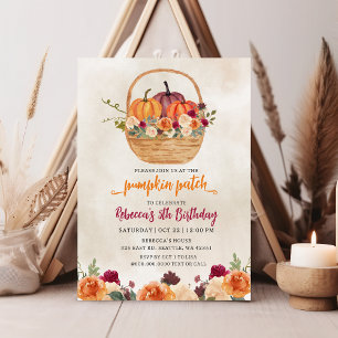 Fall Blommigt Burgundy Orange Pumpkin Patch Birthd Inbjudningar