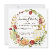 Fall Blommigt Burgundy Vit Pumpkin Wandeand Bröllo