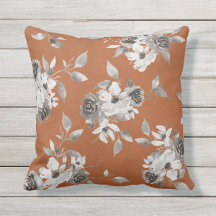 Fall Blommigt Burnt Orange och Sepia Pillow