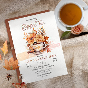 Fall Blommigt Cottage Core Tekopp Möhippa Tea Show Inbjudningar