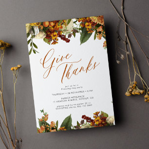Fall blommigt elegant Thanksgiving middag Inbjudningar
