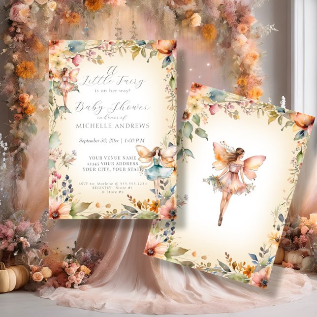 Fall Blommigt Enchanted Fairy Guld Girl Baby Showe Inbjudningar (Skapare uppladdad)