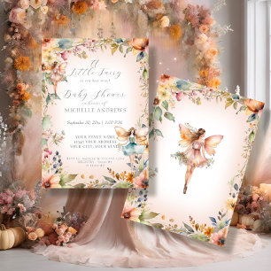 Fall Blommigt Enchanted Fairy Rosa Girl Baby Showe Inbjudningar