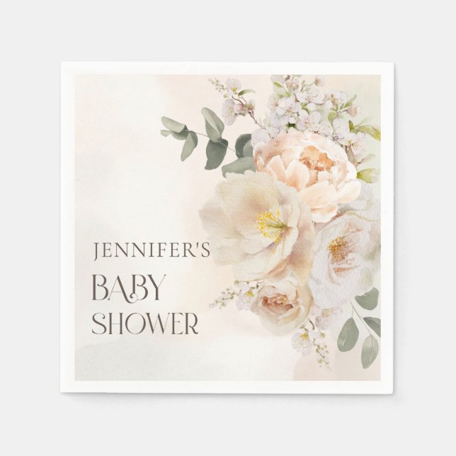 Fall Blommigt Eucalyptus Baby Shower Pappersservett (Framsidan)