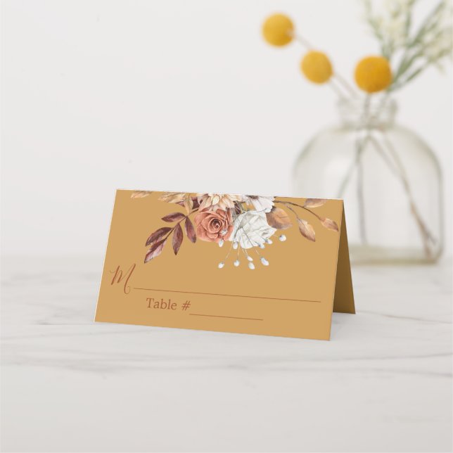 Fall Blommigt Flowers Guld Bröllop Place Card Placeringskort (Framsida)