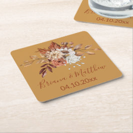 Fall Blommigt Guld-kvadratisk Papper Underlägg