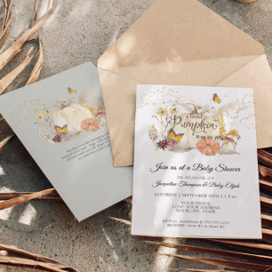 Fall Blommigt Guld White Pumpkin Sage Baby Shower Inbjudningar