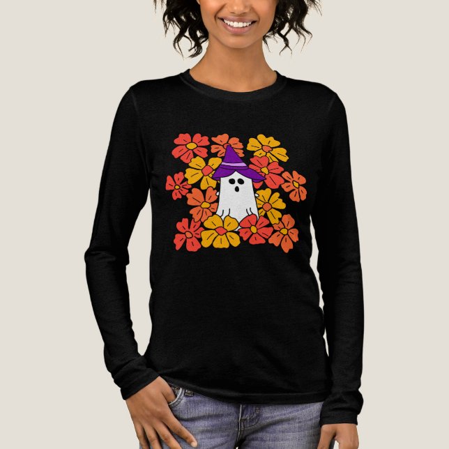 Fall Blommigt Halloween Ghost T Shirt (Framsida)