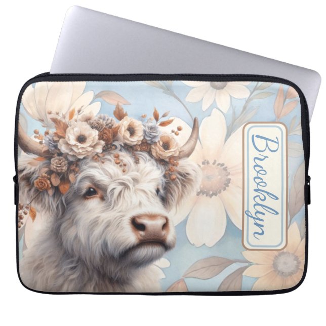 Fall Blommigt Highland Cow Laptop Fodral (Framsidan)