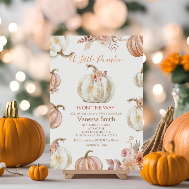 Fall Blommigt Ivory Beige Pumpkin Baby Shower Inbjudningar (Skapare uppladdad)