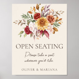 Fall Blommigt Ivory Bröllop Open Seating Sign Poster