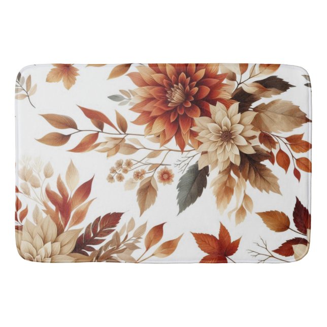 Fall Blommigt kopparblomma och Löv Bath Mat Badrumsmatta (Framsidan)