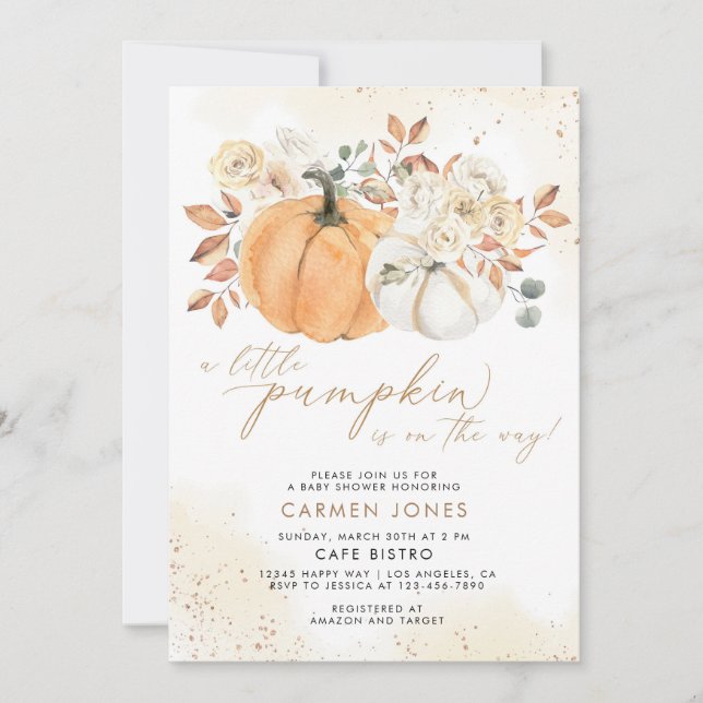Fall Blommigt Little Pumpkin Baby Shower-inbjudan Inbjudningar (Framsida)