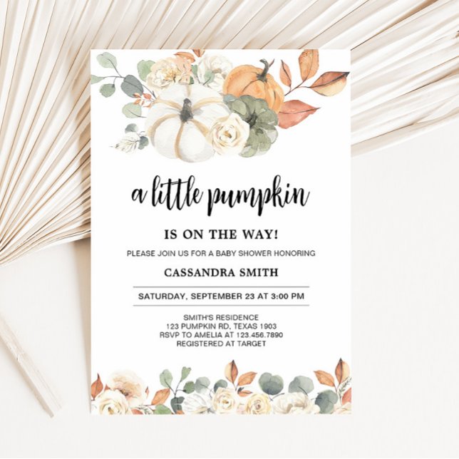 Fall Blommigt Little Pumpkin Baby Shower Inbjudningar (Rustic Floral Pumpkin Baby Shower Invitation)