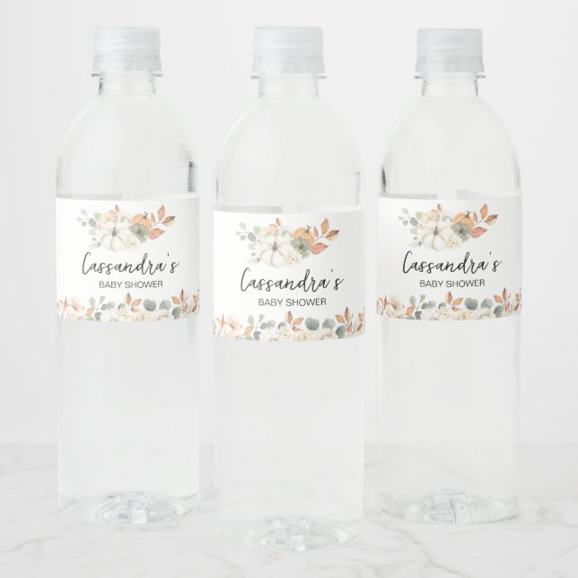 Fall Blommigt Little Pumpkin Baby Shower Vattenflaskor Etikett (Flaskor)