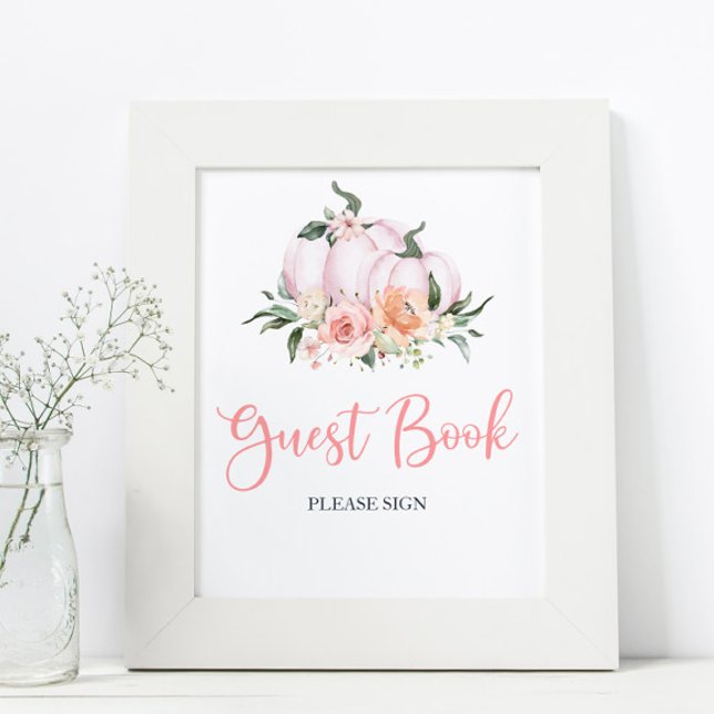 Fall Blommigt Little Pumpkin Shower Guest Bok Poster (Skapare uppladdad)