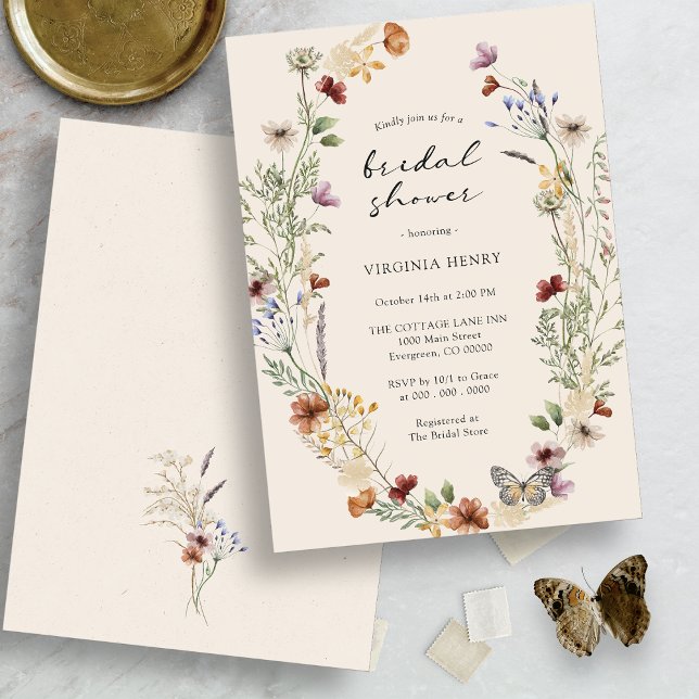 Fall Blommigt, Möhippa Inbjudningar (Fall Floral Wildflower Bridal Shower Invitation by Painted Paperie)