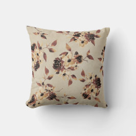 Fall Blommigt Mute Mustard och Sepia Pillow Kudde