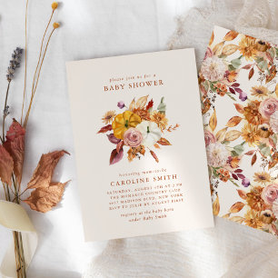 Fall Blommigt och Pumpkins Baby Shower-inbjudan Inbjudningar