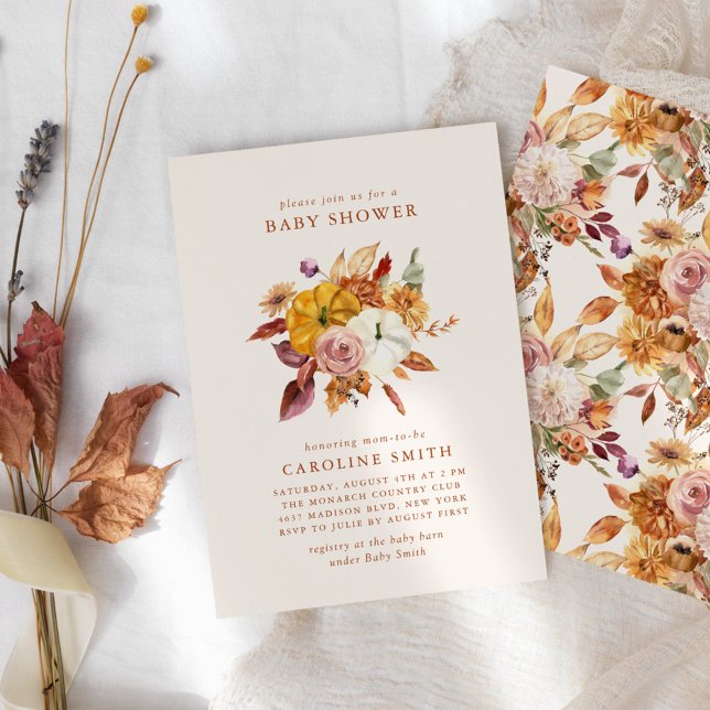 Fall Blommigt och Pumpkins Baby Shower-inbjudan Inbjudningar (Skapare uppladdad)